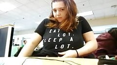 Removes bra and shirt in busy library  (web find)